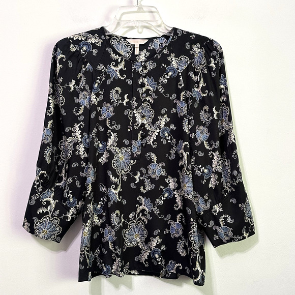 Rebecca Taylor Blouse 4 3/4 Sleeve Paisley Silk Blend Dressy Party Button Neck - Picture 1 of 10